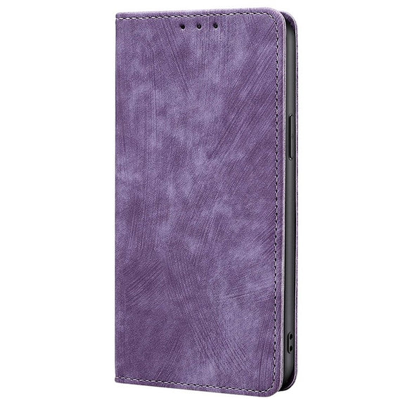 For Samsung Galaxy S25 5G RFID Anti-theft Brush Magnetic Leather Phone Case(Purple)