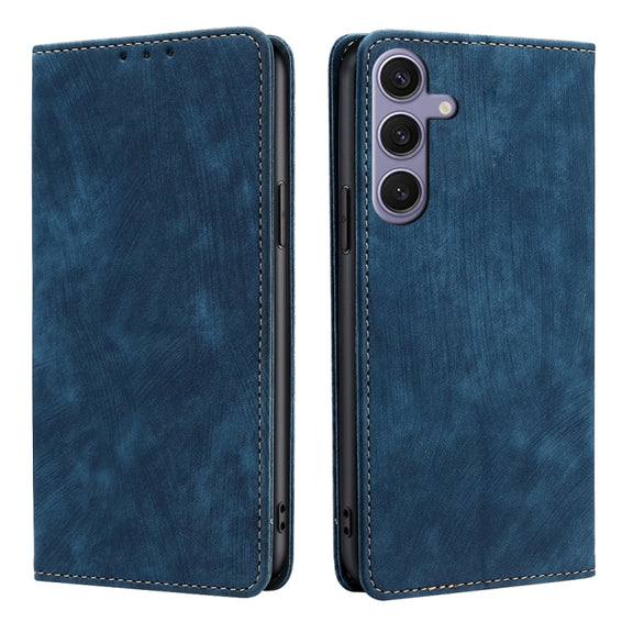 For Samsung Galaxy S25+ 5G RFID Anti-theft Brush Magnetic Leather Phone Case(Blue)