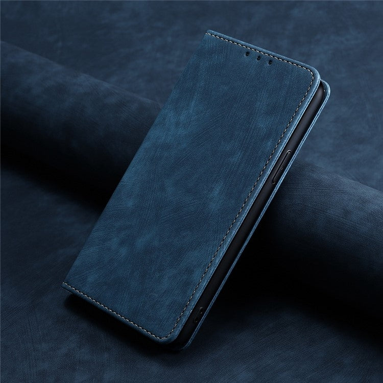 For Samsung Galaxy S25+ 5G RFID Anti-theft Brush Magnetic Leather Phone Case(Blue)