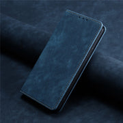 For Samsung Galaxy S25+ 5G RFID Anti-theft Brush Magnetic Leather Phone Case(Blue)