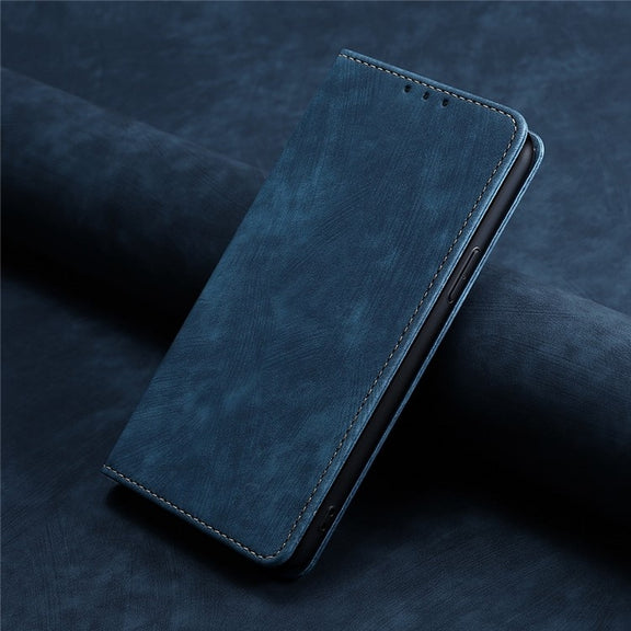 For Samsung Galaxy S25+ 5G RFID Anti-theft Brush Magnetic Leather Phone Case(Blue)