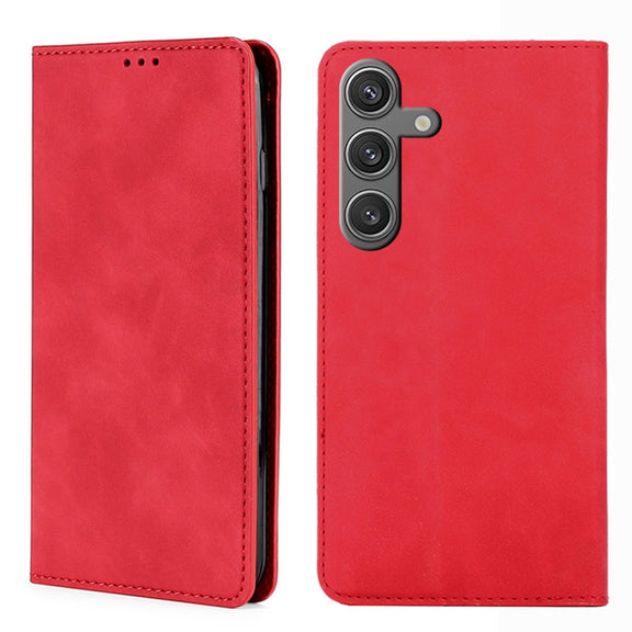 For Samsung Galaxy S25 5G Skin Feel Magnetic Leather Phone Case(Red)