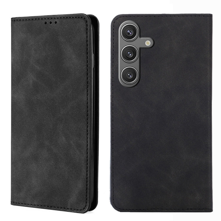 For Samsung Galaxy S25 5G Skin Feel Magnetic Leather Phone Case(Black)