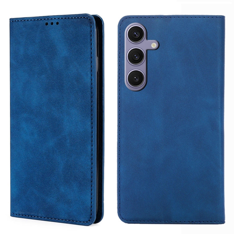 For Samsung Galaxy S25+ 5G Skin Feel Magnetic Leather Phone Case(Blue)