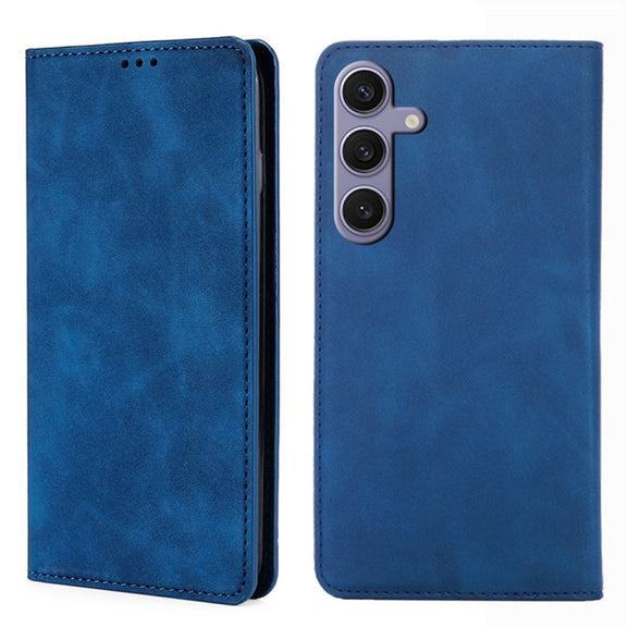 For Samsung Galaxy S25+ 5G Skin Feel Magnetic Leather Phone Case(Blue)