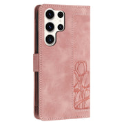 For Samsung Galaxy S25 Ultra 5G Tulips Embossed Leather Phone Case with Lanyard(Pink)