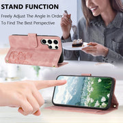 For Samsung Galaxy S25 Ultra 5G Tulips Embossed Leather Phone Case with Lanyard(Pink)
