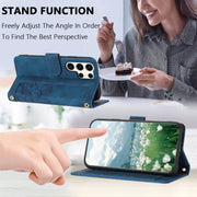 For Samsung Galaxy S25 Ultra 5G Tulips Embossed Leather Phone Case with Lanyard(Blue)