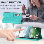 For Samsung Galaxy S25+ 5G Tulips Embossed Leather Phone Case with Lanyard(Green)