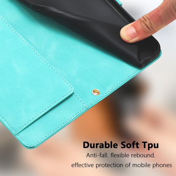 For Samsung Galaxy S25+ 5G Tulips Embossed Leather Phone Case with Lanyard(Green)