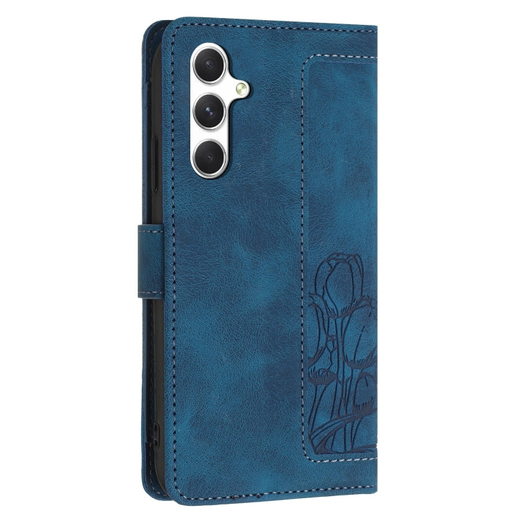 For Samsung Galaxy S25+ 5G Tulips Embossed Leather Phone Case with Lanyard(Blue)