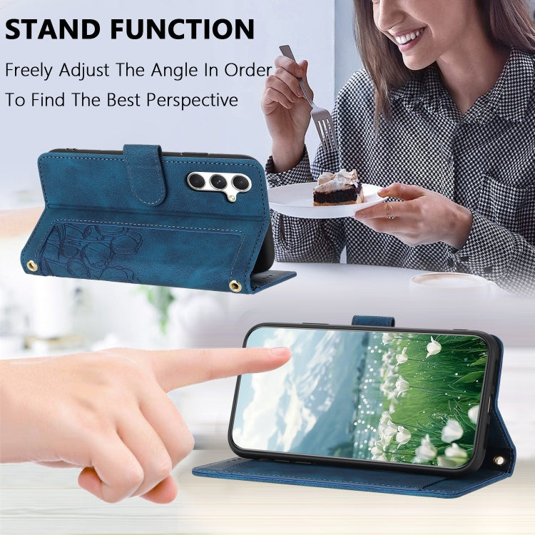 For Samsung Galaxy S25+ 5G Tulips Embossed Leather Phone Case with Lanyard(Blue)
