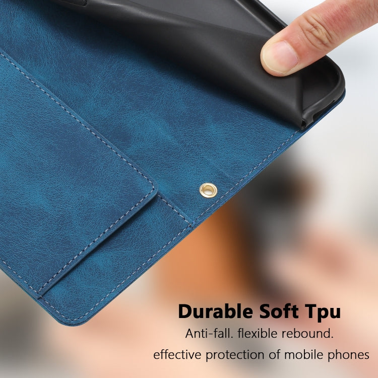 For Samsung Galaxy S25+ 5G Tulips Embossed Leather Phone Case with Lanyard(Blue)