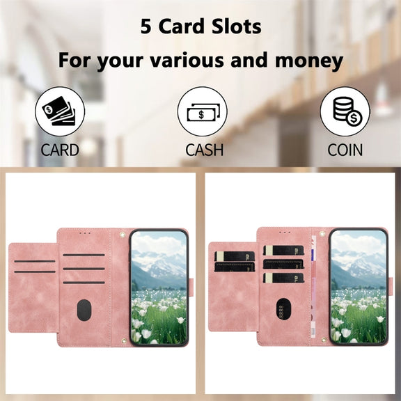 For Samsung Galaxy S25 5G Tulips Embossed Leather Phone Case with Lanyard(Pink)