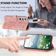 For Samsung Galaxy S25 5G Tulips Embossed Leather Phone Case with Lanyard(Pink)