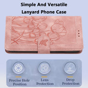 For Samsung Galaxy S25 5G Tulips Embossed Leather Phone Case with Lanyard(Pink)