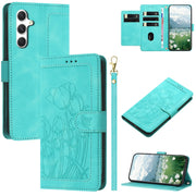For Samsung Galaxy S25 5G Tulips Embossed Leather Phone Case with Lanyard(Green)