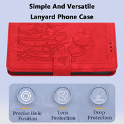 For Samsung Galaxy S25 5G Tulips Embossed Leather Phone Case with Lanyard(Red)