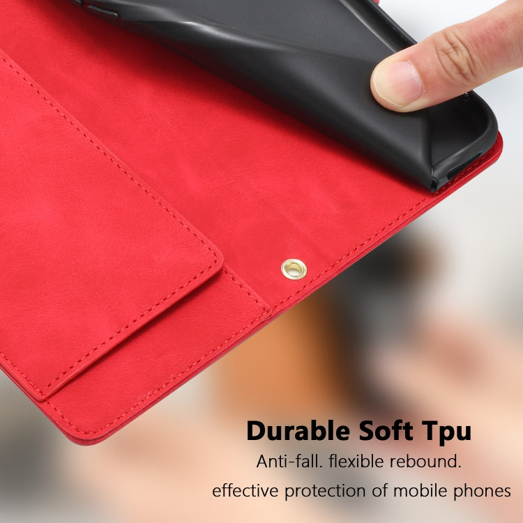 For Samsung Galaxy S25 5G Tulips Embossed Leather Phone Case with Lanyard(Red)