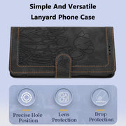 For Samsung Galaxy S25 5G Tulips Embossed Leather Phone Case with Lanyard(Black)