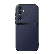 For Samsung Galaxy S25+ 5G Litchi Leather Magnetic Full Coverage Shockproof Phone Case(Navy Blue)