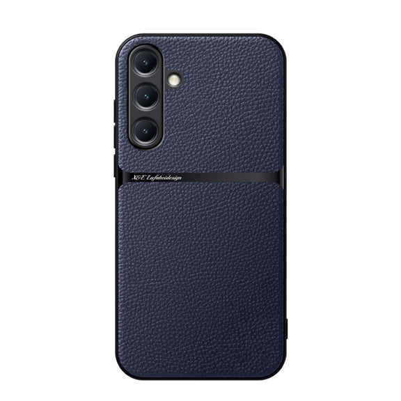 For Samsung Galaxy S25+ 5G Litchi Leather Magnetic Full Coverage Shockproof Phone Case(Navy Blue)