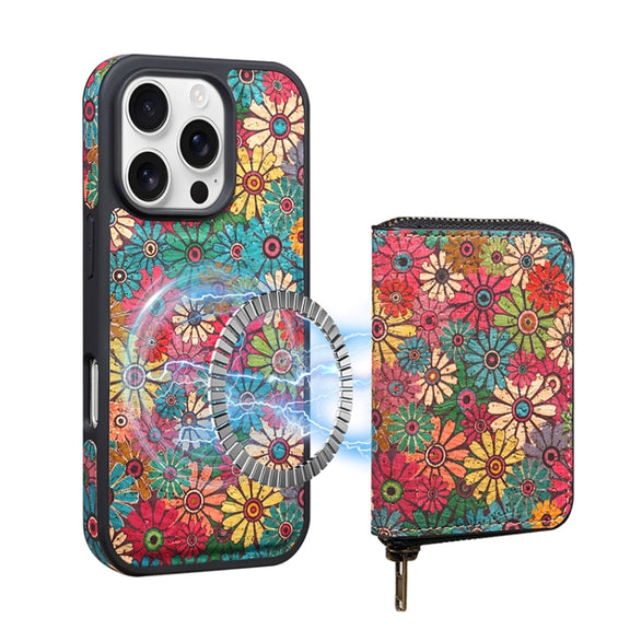 For iPhone 16 Pro Max Denior D23 MagSafe Detachable Zipper Wallet Holder Phone Case(Green)