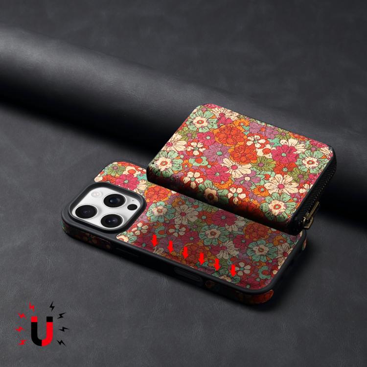 For iPhone 16 Plus Denior D23 MagSafe Detachable Zipper Wallet Holder Phone Case(Red)