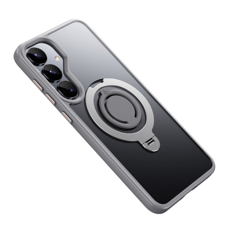 For Samsung Galaxy S25 5G Frosted MagSafe Phone Case with 360 Degree Rotating Holder(Grey)
