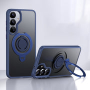 For Samsung Galaxy S25 5G Frosted MagSafe Phone Case with 360 Degree Rotating Holder(Blue)