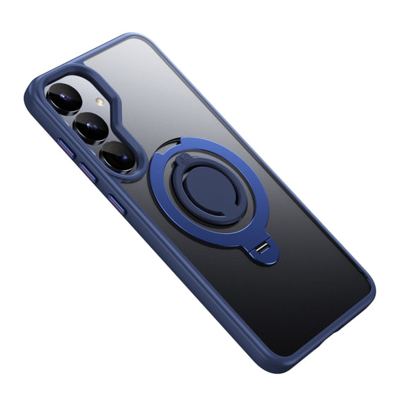 For Samsung Galaxy S25 5G Frosted MagSafe Phone Case with 360 Degree Rotating Holder(Blue)