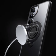 For Samsung Galaxy S25 5G Frosted MagSafe Phone Case with 360 Degree Rotating Holder(Blue)