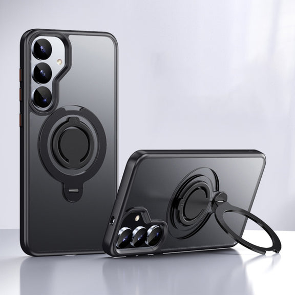For Samsung Galaxy S25+ 5G Frosted MagSafe Phone Case with 360 Degree Rotating Holder(Black)