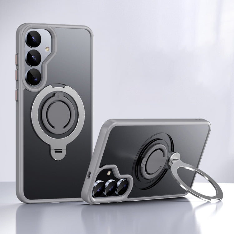 For Samsung Galaxy S25+ 5G Frosted MagSafe Phone Case with 360 Degree Rotating Holder(Grey)
