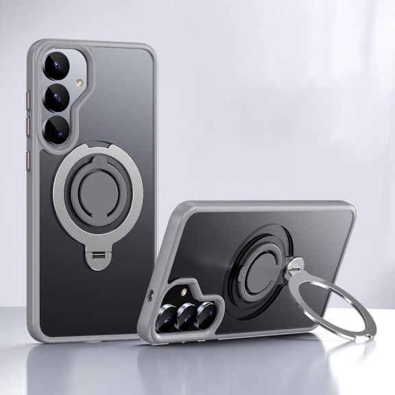 For Samsung Galaxy S25+ 5G Frosted MagSafe Phone Case with 360 Degree Rotating Holder(Grey)