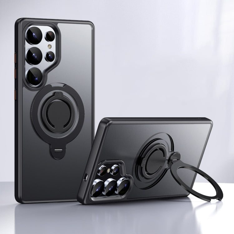 For Samsung Galaxy S25 Ultra 5G Frosted MagSafe Phone Case with 360 Degree Rotating Holder(Black)