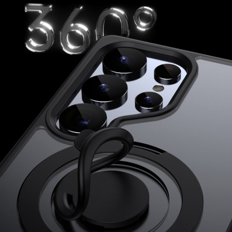 For Samsung Galaxy S25 Ultra 5G Frosted MagSafe Phone Case with 360 Degree Rotating Holder(Black)