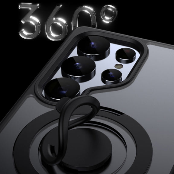 For Samsung Galaxy S25 Ultra 5G Frosted MagSafe Phone Case with 360 Degree Rotating Holder(Black)