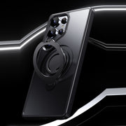 For Samsung Galaxy S25 Ultra 5G Frosted MagSafe Phone Case with 360 Degree Rotating Holder(Black)