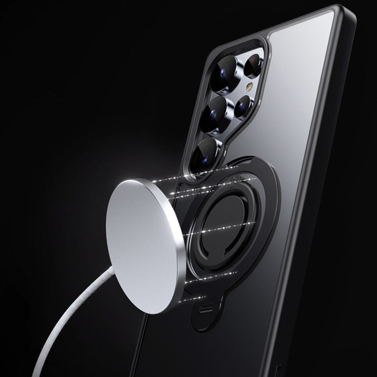 For Samsung Galaxy S25 Ultra 5G Frosted MagSafe Phone Case with 360 Degree Rotating Holder(Black)