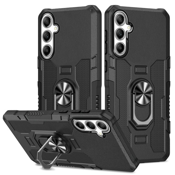 For Samsung Galaxy S25 5G Ring Holder Armor Hybrid Phone Case(Black)