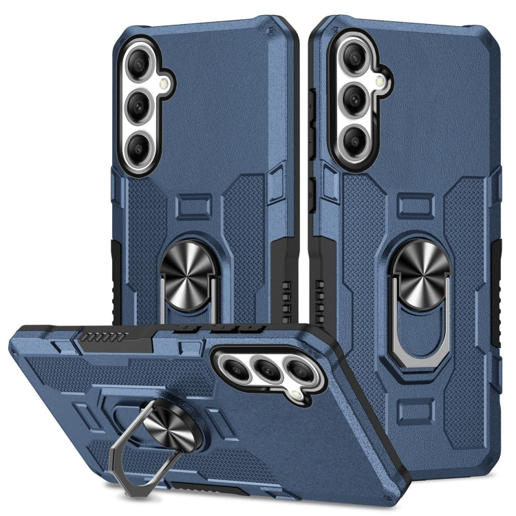 For Samsung Galaxy S25 5G Ring Holder Armor Hybrid Phone Case(Blue)