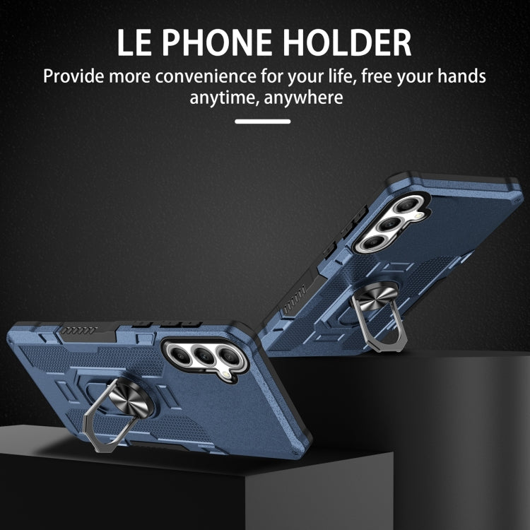 For Samsung Galaxy S25 5G Ring Holder Armor Hybrid Phone Case(Blue)