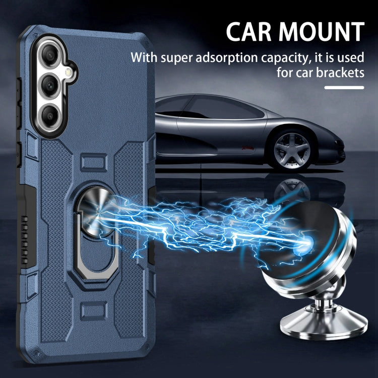 For Samsung Galaxy S25 5G Ring Holder Armor Hybrid Phone Case(Blue)