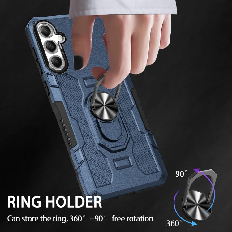 For Samsung Galaxy S25 5G Ring Holder Armor Hybrid Phone Case(Blue)