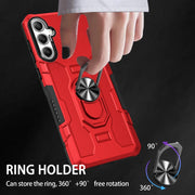 For Samsung Galaxy S25 5G Ring Holder Armor Hybrid Phone Case(Red)