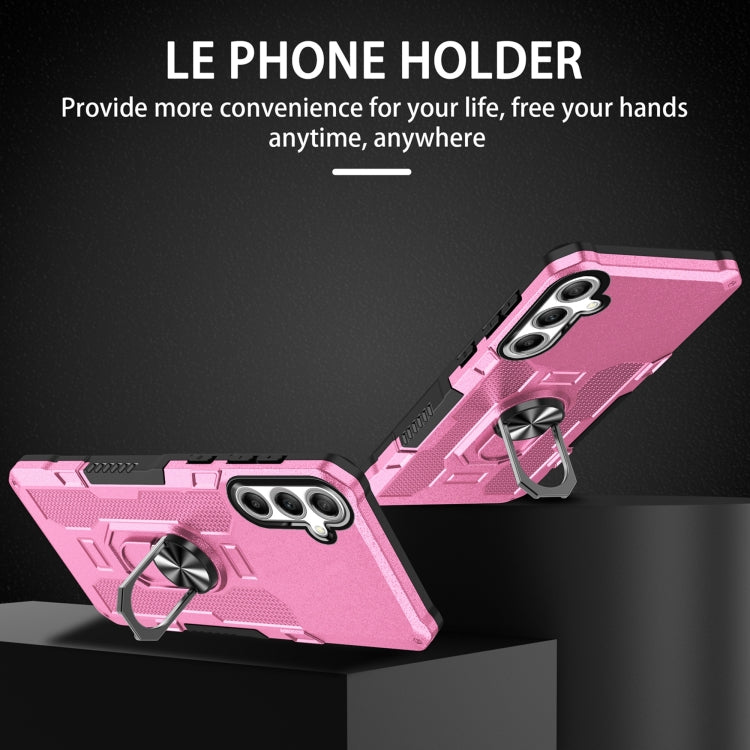 For Samsung Galaxy S25+ 5G Ring Holder Armor Hybrid Phone Case(Pink)