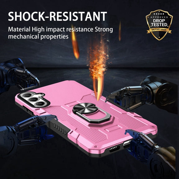 For Samsung Galaxy S25+ 5G Ring Holder Armor Hybrid Phone Case(Pink)