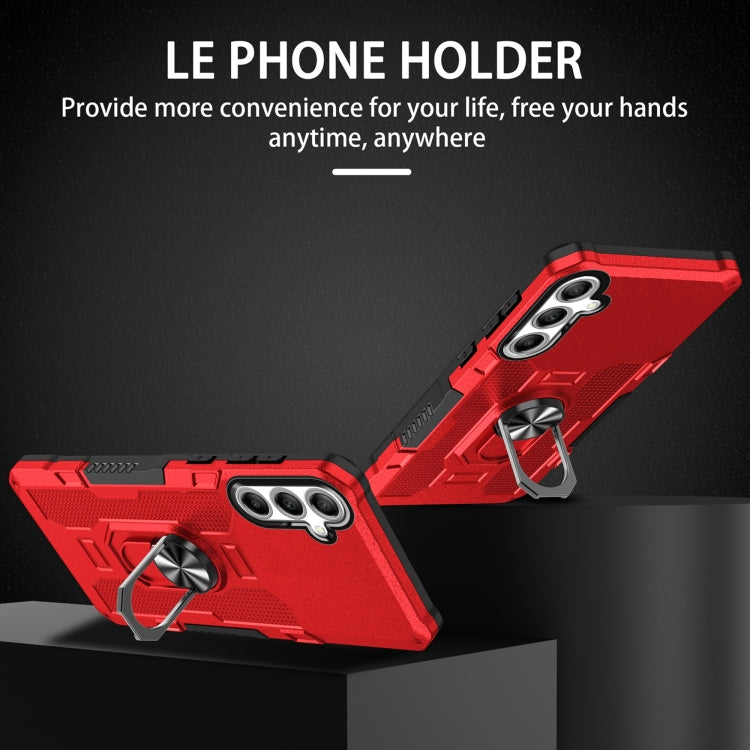 For Samsung Galaxy S25+ 5G Ring Holder Armor Hybrid Phone Case(Red)