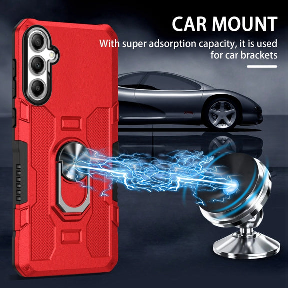 For Samsung Galaxy S25+ 5G Ring Holder Armor Hybrid Phone Case(Red)